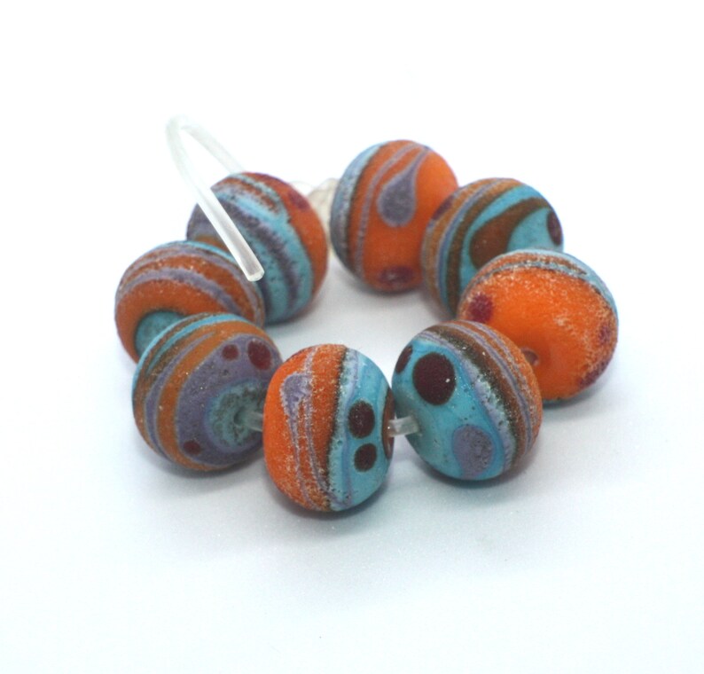 Blue Turquoise Orange Burgundy Red Lavender Set 8 Lava Donut Beads Mix Matte Handmade Lampwork Rondelle Beads M232 247 412 10mm x 14mm