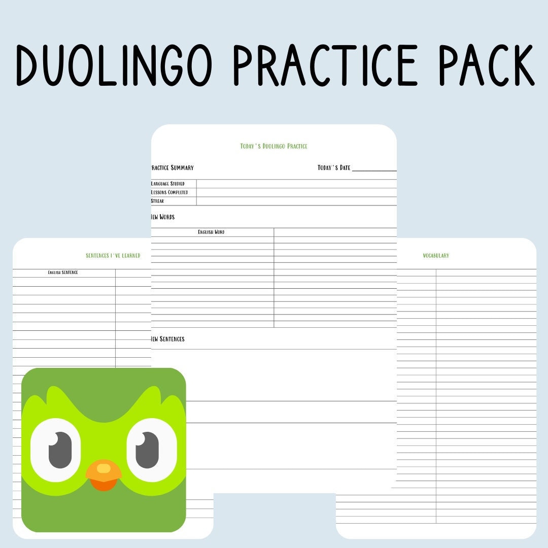 Printable File Duolingo Practice Pack for Note Taking Apps 