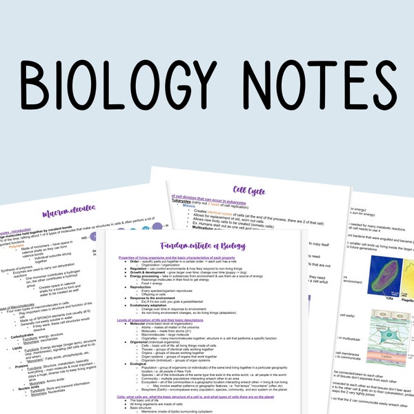 Biology Notes (62 pages!) - Downloadable file to help you succeed in class and pass your college final exam!