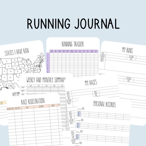 Running Journal - Digital File - Running Log for Tracking Achievements