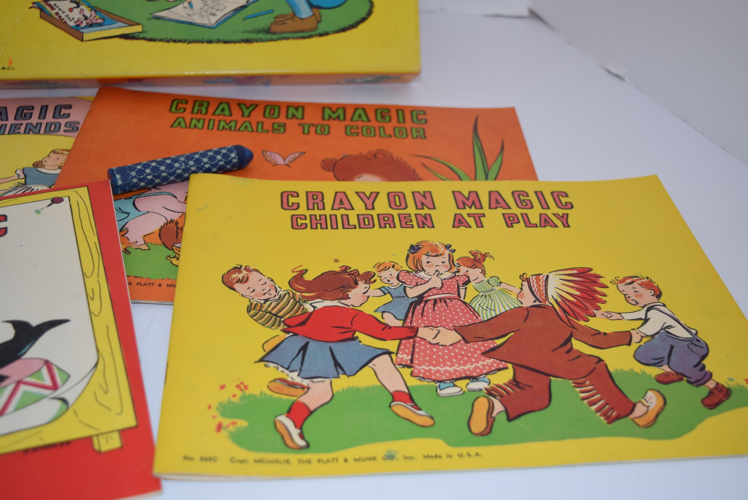 Download Vintage 1959 Platt and Munks Co. Crayon Magic Coloring Books Set