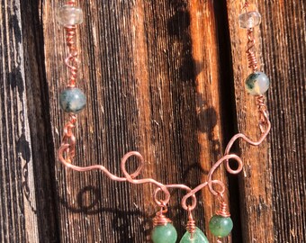 Copper Green Jade Necklace - Aventurine Handmade Necklace - Wire wrapped Necklace- Mixed Gemstone Necklace -Crystal Necklace -