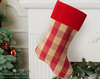 red and gold check christmas stocking buffalo check christmas stocking french country christmas stocking - Country Christmas Stockings red and gold check christmas stocking buffalo check christmas stocking french country christmas stocking - Country Christmas Stockings