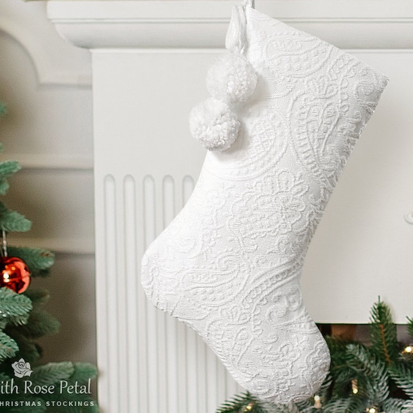 White Christmas Stocking, White Stocking, White Christmas Stockings, White Stockings, White Matelasse Stocking