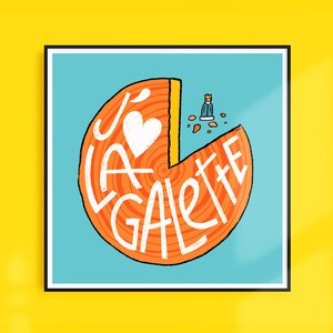 Square poster I love galette, French expression, French pastry, traditional celebration, galette des rois, Christmas celebration