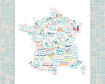 Poster - Map of France of monuments and tourist places