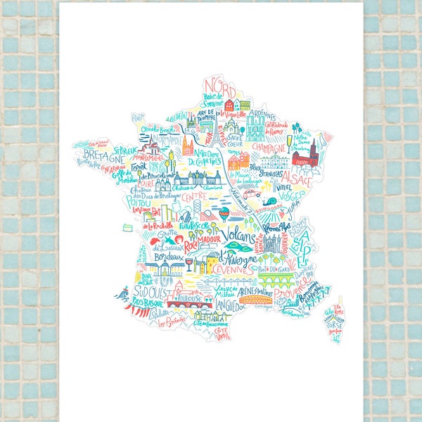 Affiche - Carte de France des monuments et lieux touristiques