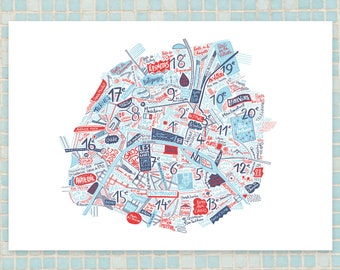 Poster - Karte von Paris - Illustration