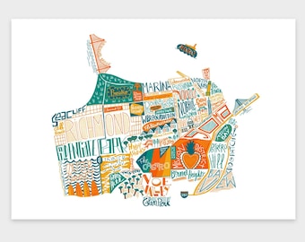 Affiche - Carte illustrée de la ville de San Francisco