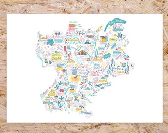 French Rhône-Alpes country map travel print art for traveler France map wall art bedroom print art for french lover