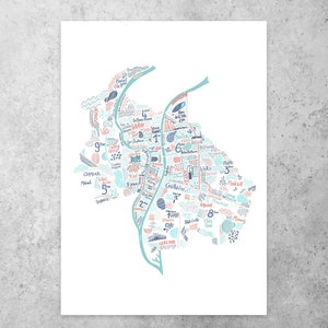 Lyon map travel art French city poster Lyon wall print France illustration travel poster city print modern wall art hip cafe decor