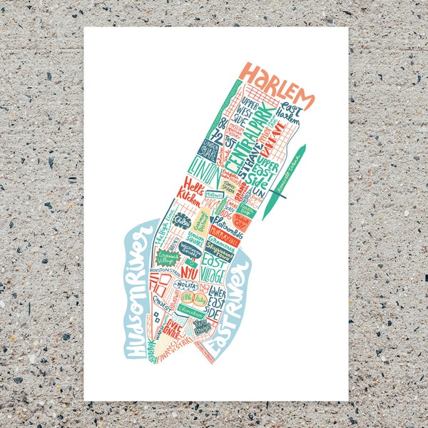 Affiche - Carte de la ville de New York, cadeau déco pour voyageur ou fan des USA - map design - illustration