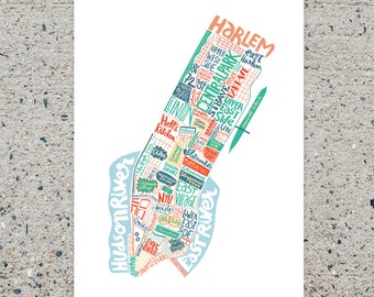 Affiche - Carte de la ville de New York, cadeau déco pour voyageur ou fan des USA - map design - illustration