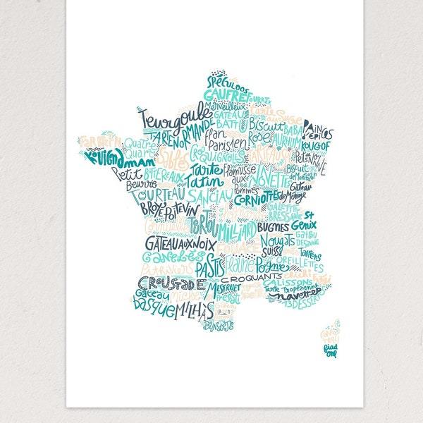 Affiche - Carte de France des pâtisseries