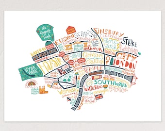 London map travel art UK city poster London wall print UK illustration travel poster city print modern wall art hip cafe decor UK map print