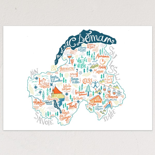 Affiche - Carte de la Haute Savoie illustrée