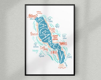 Annecy lake map travel print art for traveler France map wall art bedroom print art for french lover