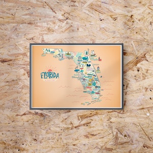 Poster Illustrated map of Florida, decorative gift illustration for fans of the USA map design image 3