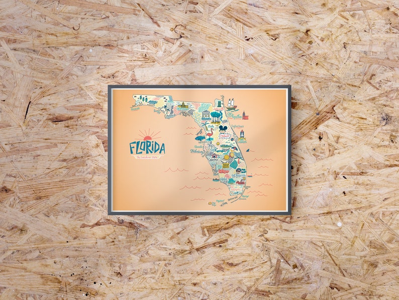 Poster Illustrated map of Florida, decorative gift illustration for fans of the USA map design image 3