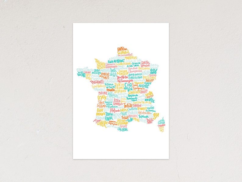 Affiche Carte de France des spécialités culinaires Etsy France