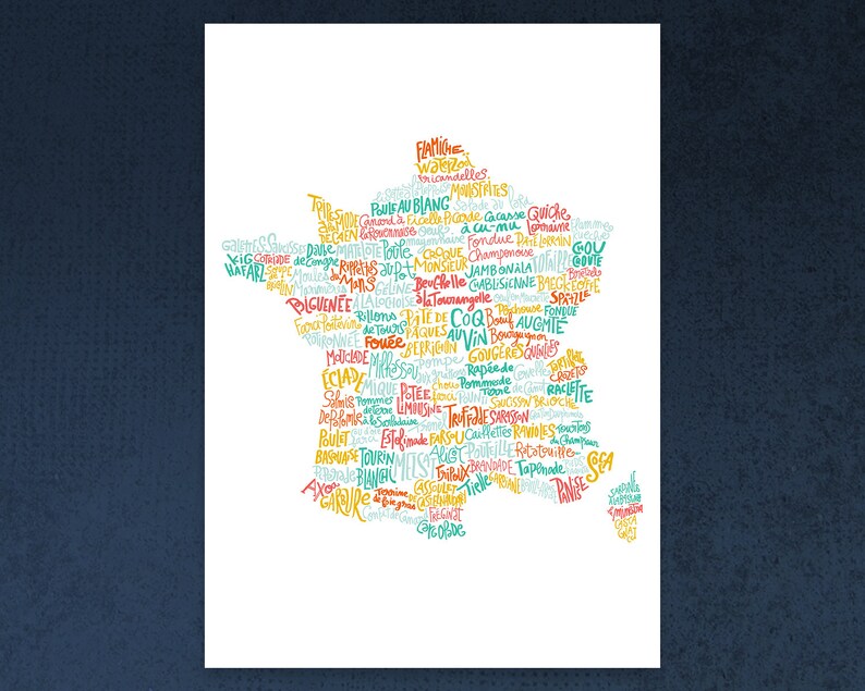 Carte de France des spécialités culinaires affiche cadeau Etsy