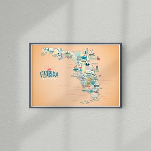 Poster Illustrated map of Florida, decorative gift illustration for fans of the USA map design image 2