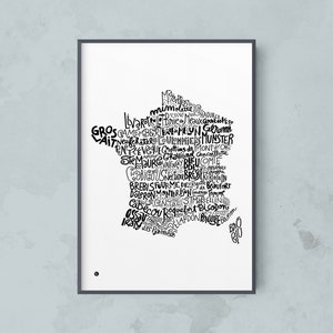 Carte de France des fromages - Noir & blanc