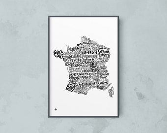 Carte de France des fromages - Noir & blanc
