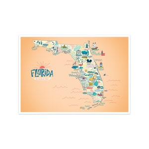 Poster Illustrated map of Florida, decorative gift illustration for fans of the USA map design image 4