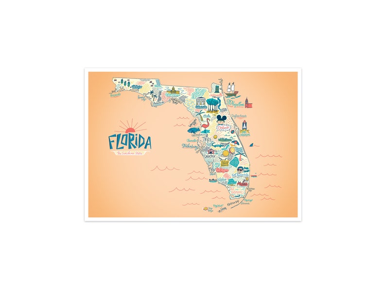 Poster Illustrated map of Florida, decorative gift illustration for fans of the USA map design image 4