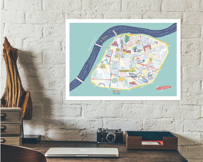 Illustrated Map of Avignon poster Colorful wall decoration Travel souvenir Urban art South of France image 4