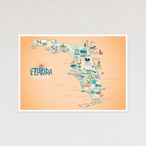 Poster Illustrated map of Florida, decorative gift illustration for fans of the USA map design image 5
