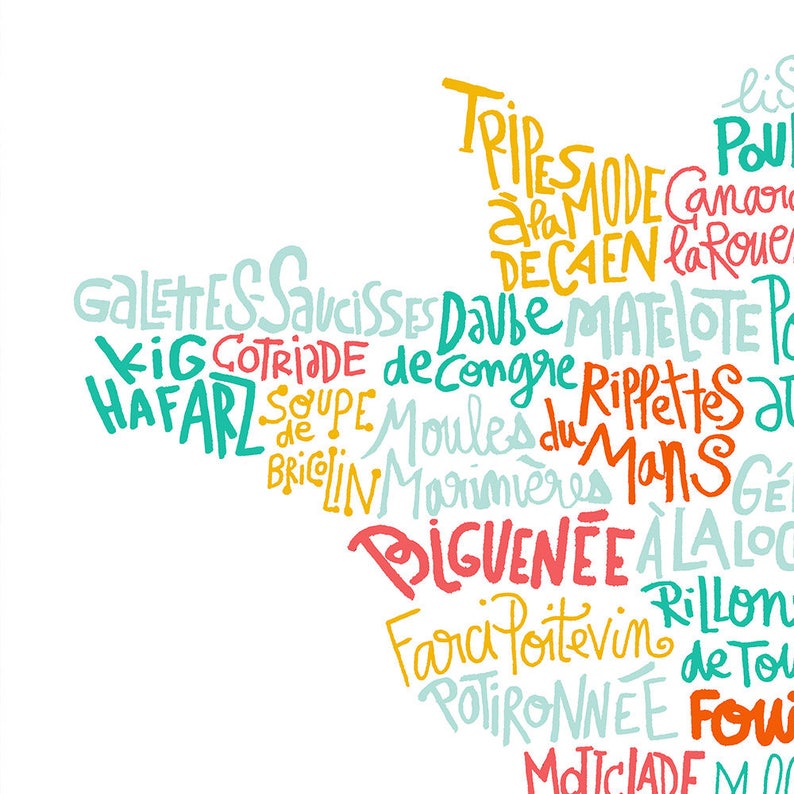Affiche Carte de France des spécialités culinaires Etsy
