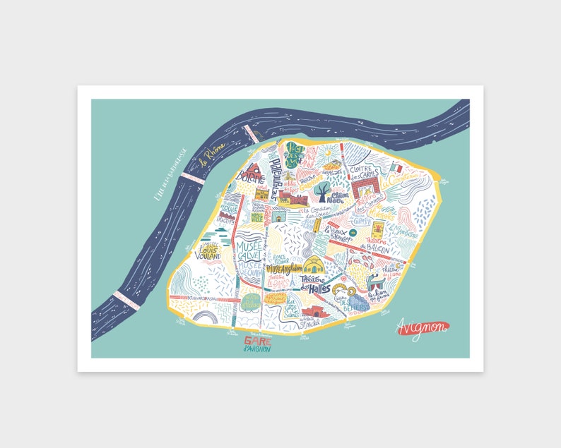 Illustrated Map of Avignon poster Colorful wall decoration Travel souvenir Urban art South of France image 2