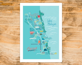 Poster - Illustrated Map of Chicago