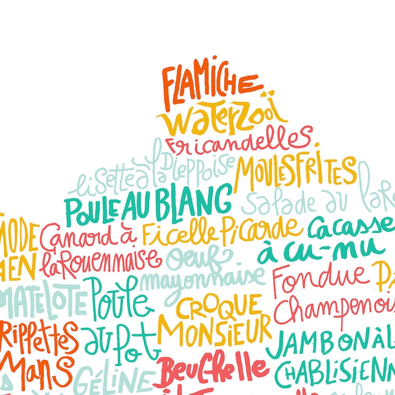 Affiche Carte de France des spécialités culinaires Etsy