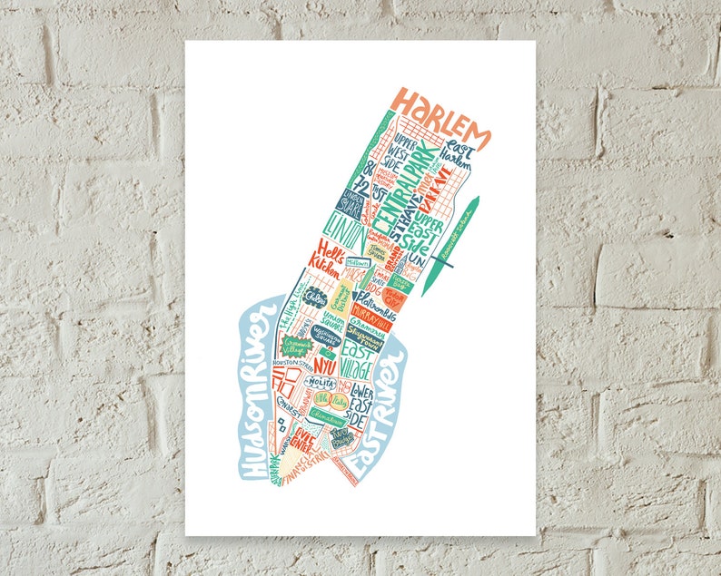 New York city map fine art print wall art Manhattan New york City map travel art New York Print map print Manhattan print travel print city image 3