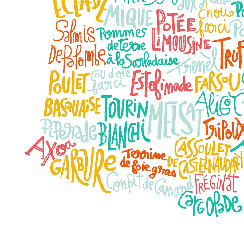 Affiche Carte de France des spécialités culinaires Etsy