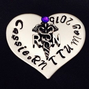 Hand Stamped Pin for RN , LPN or Cadeceus / Nurses / Nursing Student / Nursing Pinning Ceremony / RN pin / Lpn Pin / Nursing Graduate image 1