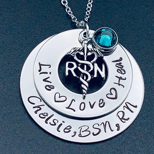 Hand Stamped Jewelry / RN necklace /LPN / BSN / Cadeceus Nurses / Nursing Student