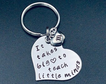 Personalized teacher necklace or Keychain "it takes a big heart to teach little minds" apple charm teacher appreciation teacher gift
