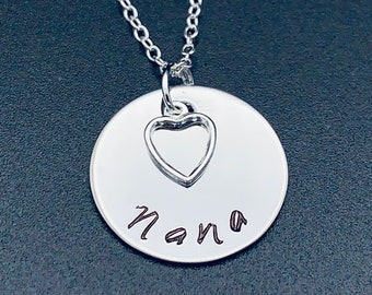 Personalized necklace " Nana" handstamped pendant necklace -Stainless Steel Necklace Ready to ship- Nana Necklace or Grandma Grandmother mom