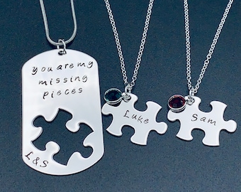 Personalized Mother's Day Gift Hand Stamped mommy and kids Set you are my missing pieces Gift for mom Father's Day Gift Christmas Gift