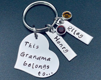 Hand Stamped Keychain - "This Grandma belongs to" keychain- Anniversary - Gift For Her - Personalized Gift/mothers day gift/christmas gift