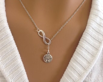 Gift for Mother’s day / Lariat Style Infinity and Tree of Life Necklace /gift for her
