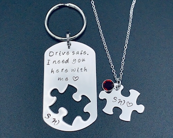 Hand Stamped Drive Safe I need you here with me Keychain/ Gift For Him-Gift For Her / Personalized Gift