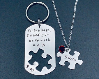 Hand Stamped Drive Safe I need you here with me Keychain/ Gift For Him-Gift For Her / Personalized Gift