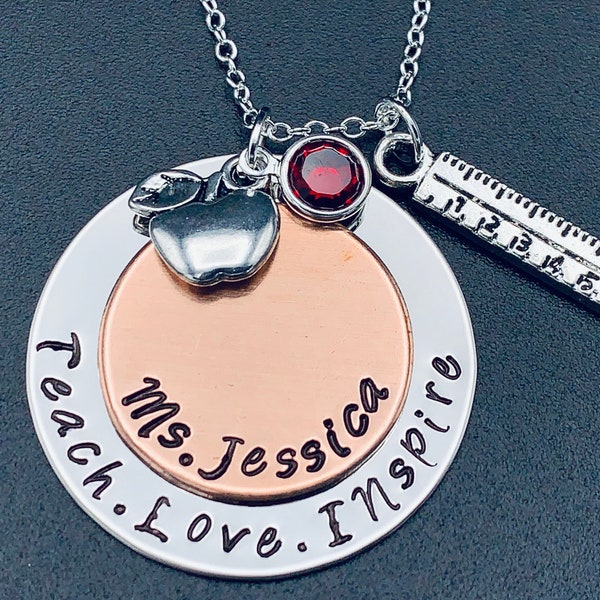 Teach Love Inspire  -Teacher Appreciation Gift -Personalized Jewelry - Teacher's Necklace - Teacher's Jewelry - Hand Stamped-Teacher's Gift