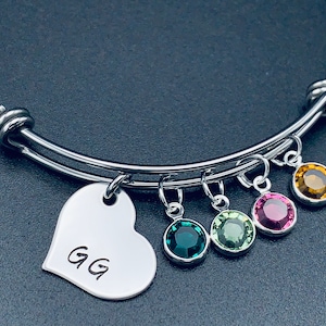 Personalized Names Bangle Bracelet -Sister-mimi - GG- Hand Stamped Jewelry - Expandable Wire Bangle - Name Birthstone Bracelet - Family