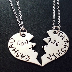 Broken Heart Necklace Set - Best friend necklace, teens, mom, daughter, sisters, friends - Personalize Names - anniversary gifts